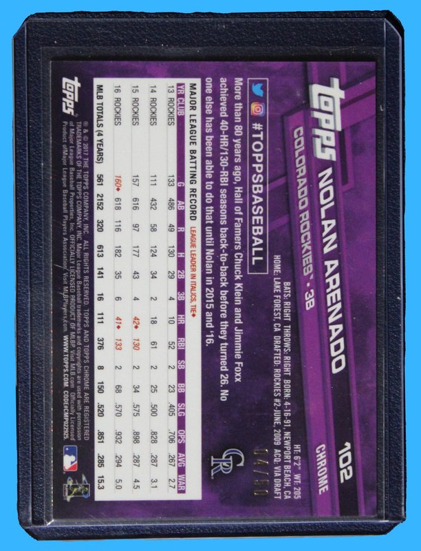 2017 Topps Chrome Baseball Nolan Arenado Gold Wave Refractor /50 - Image 2